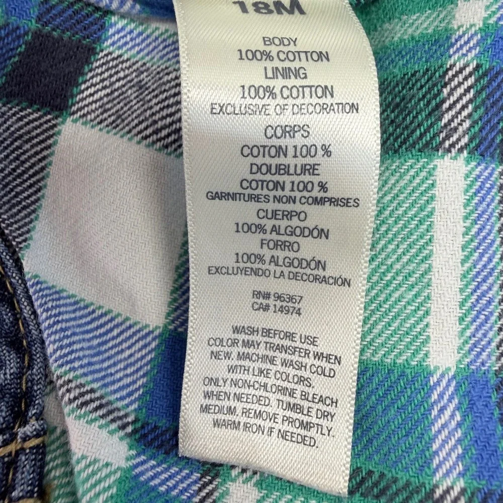OshKosh B'gosh Denim Overalls Baby 18M Plaid‎ Lined Blue Carpenter Workwear